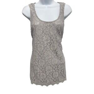 Laundry by Shelli Segal Silver Floral Lace Sleeveless Top Scalloped Hem Size L